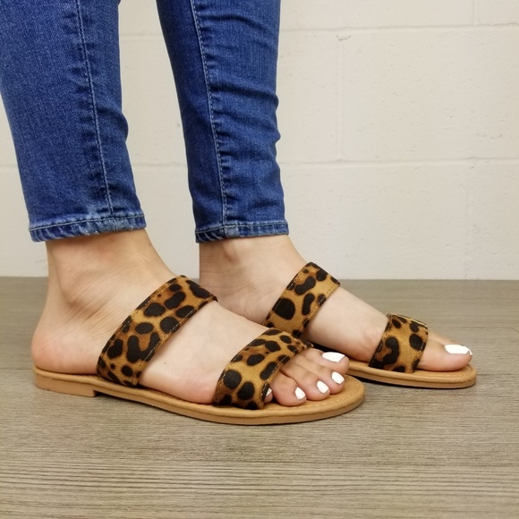 Leopard Print Double Strap Flat Summer Sandals - Picture 8 of 8